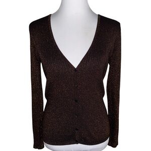 Chicos Shimmering Metallic Brown Cardigan Sweater